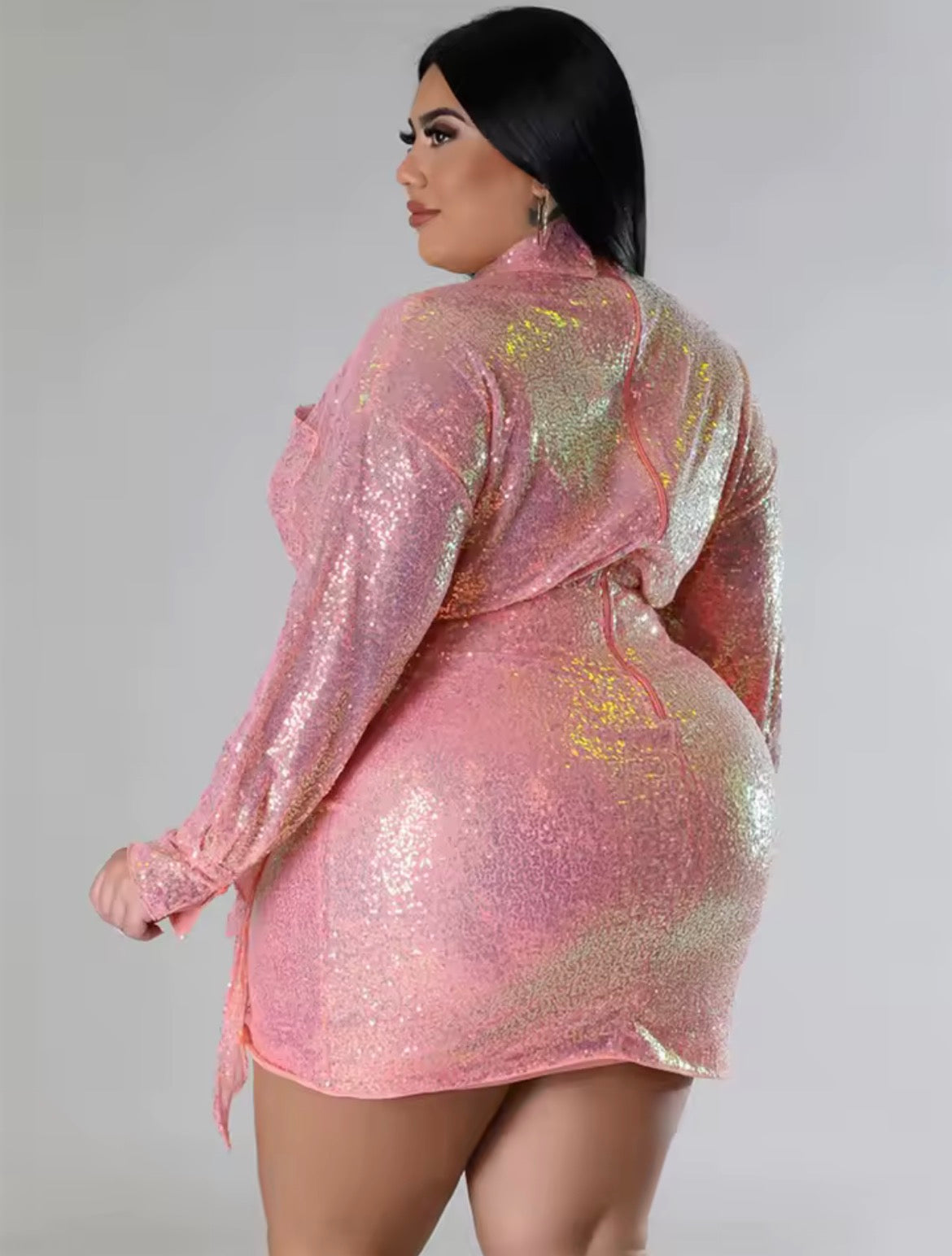 Long sleeve sequined wrap dress