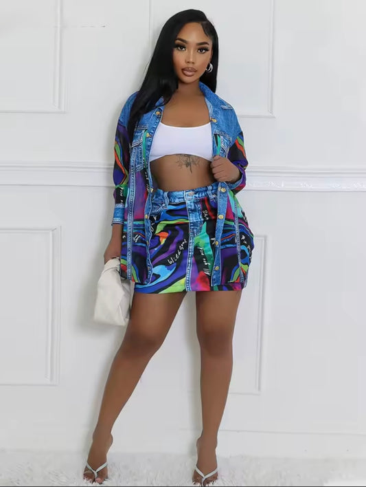 Long sleeve and mini skirt set