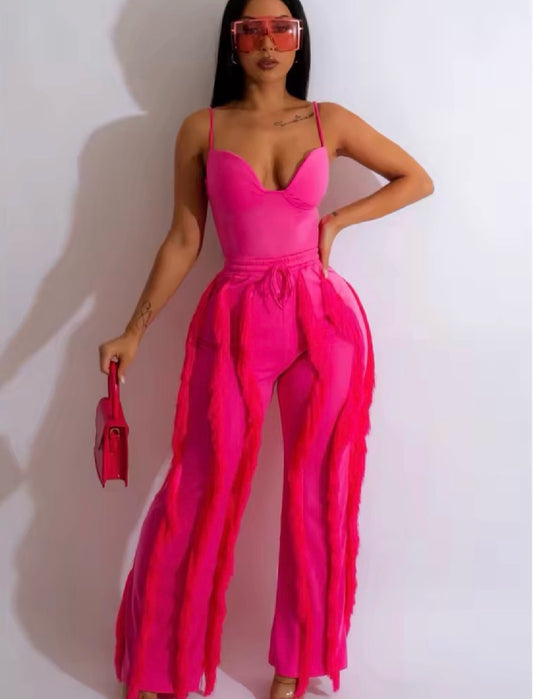 Two piece with tasseled pants